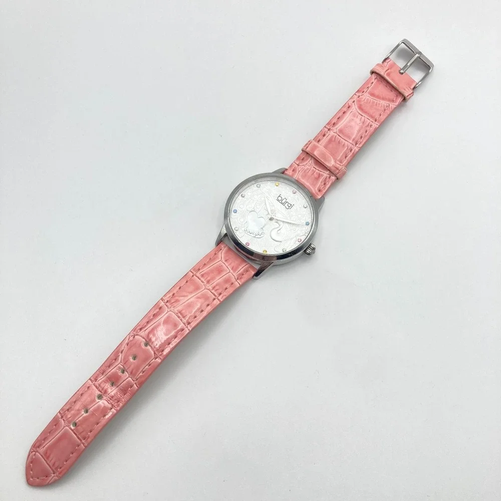 Burgi Women's Watch 36mm Silver Tone MOP Peacock Rainbow Crystals New Battery